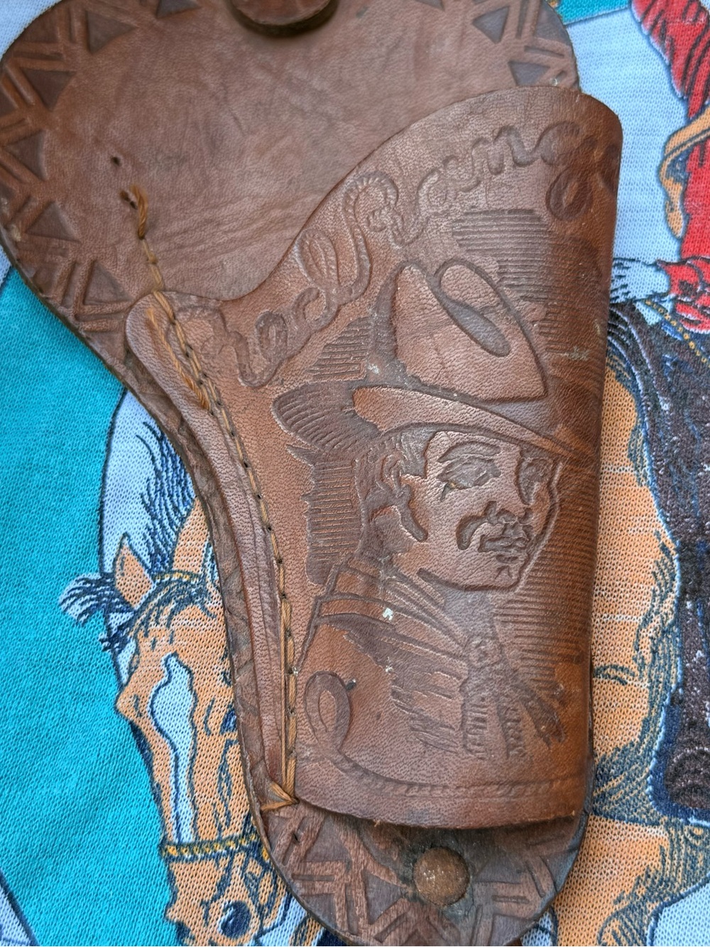Vintage Brown Tooled Leather Western Holster Belt View 2